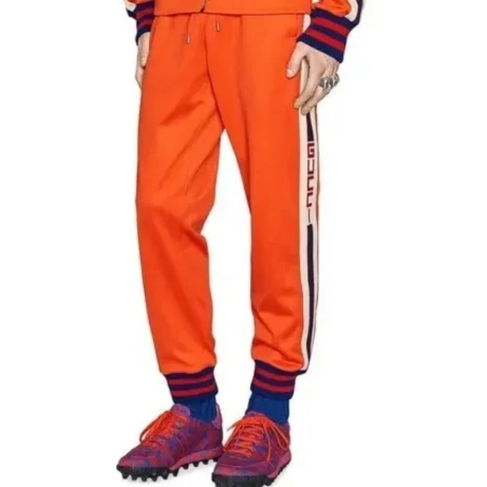 Gucci Orange Technical Jersey Track Suit Jogger Pants Web Men's XXL